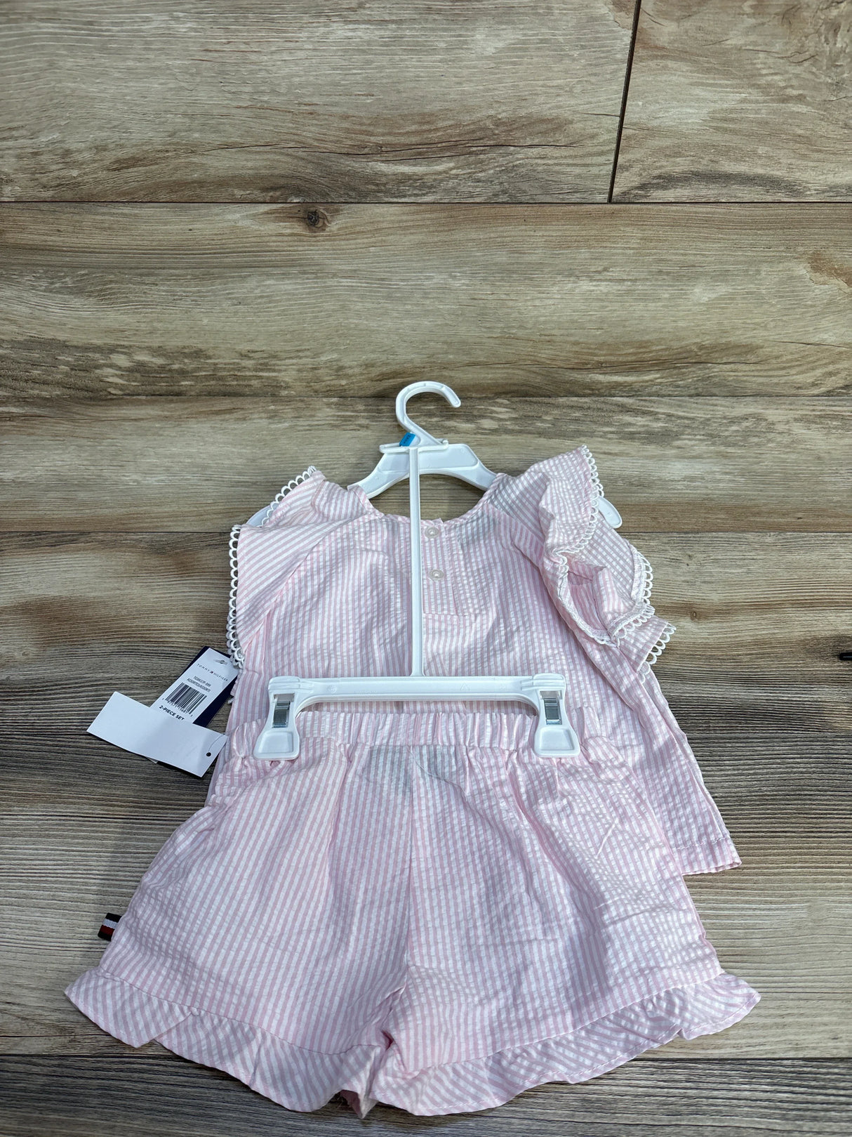 NEW Tommy Hilfiger 2pc Striped Seersucker Shirt & Shorts Set Pink sz 24m