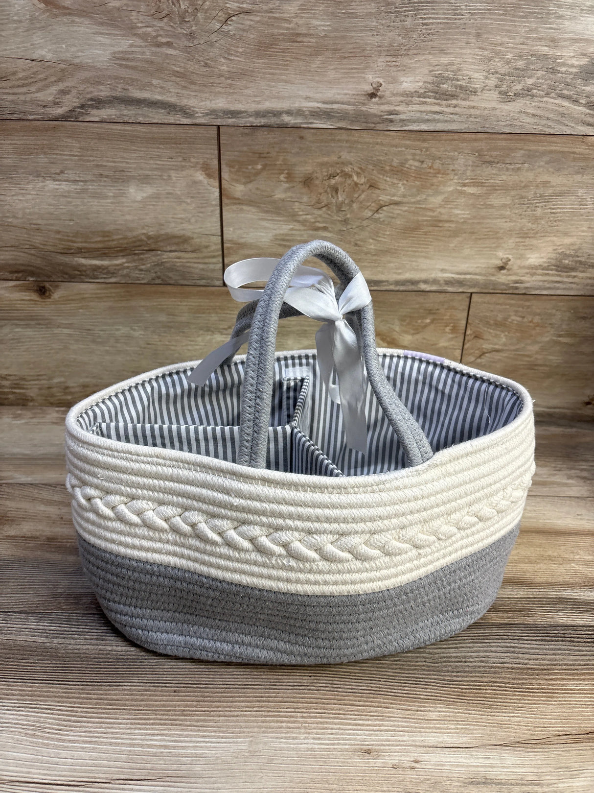 KiddyCare Diaper Caddy Organizer Woven Basket, Grey
