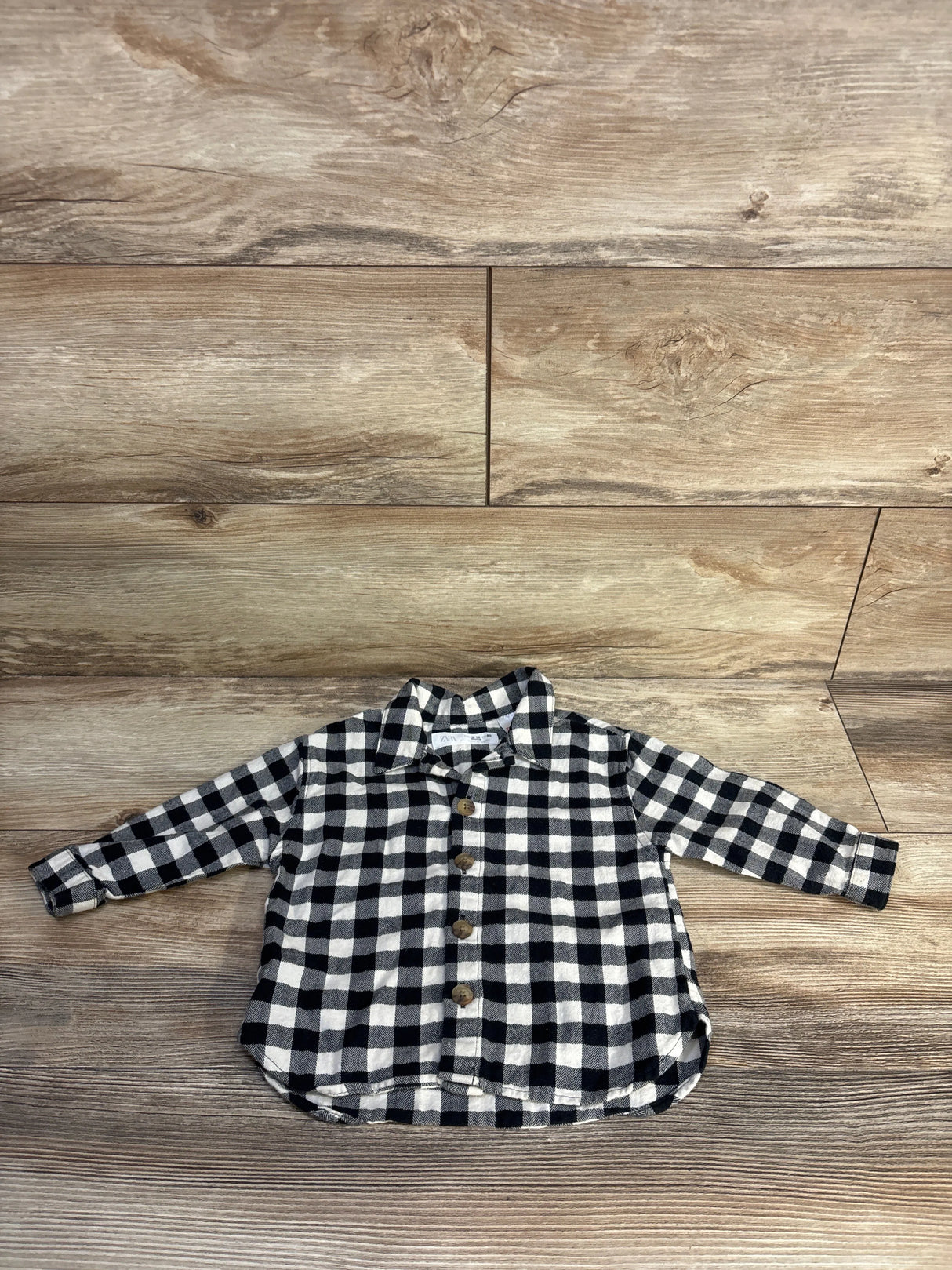 Zara Checkered Button-Up Shirt Grey sz 9-12m