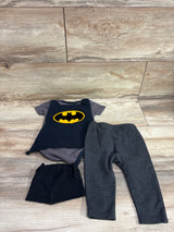 DC Batman 3pc Bodysuit, Joggers, & Hat Set Grey sz 3/6m