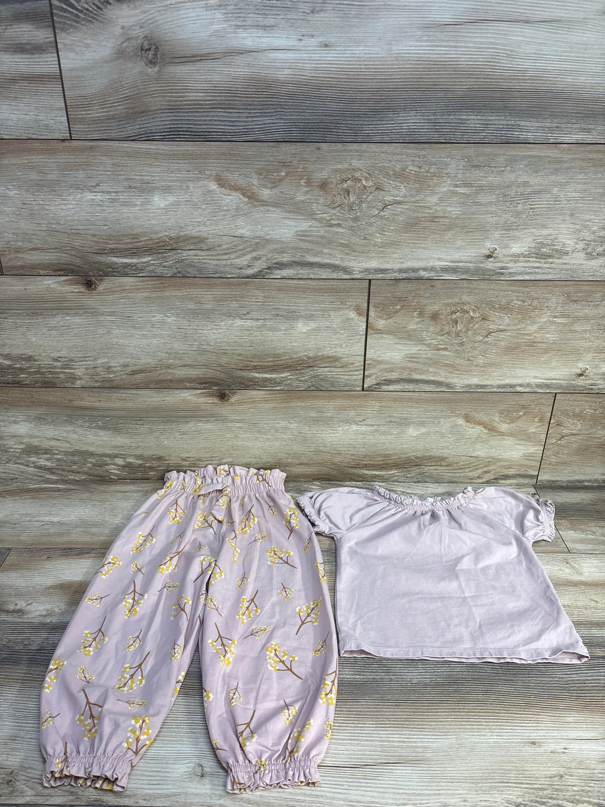 Musli 2pc Ruffled Top & Floral Bottom Set Rose Gold sz 2T