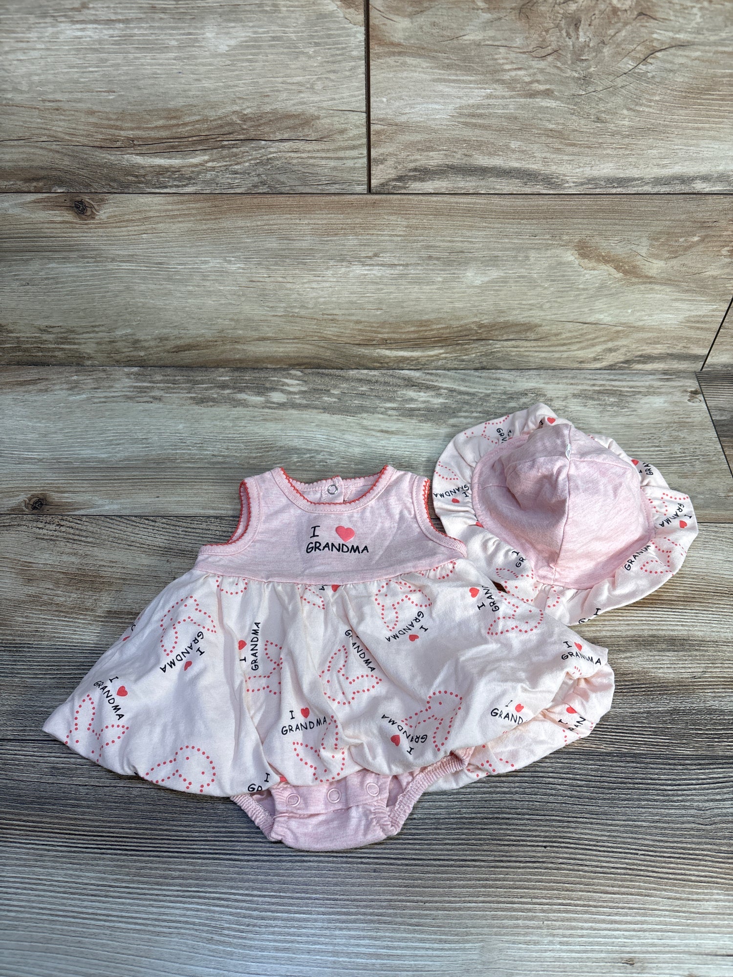 Sterling Baby 2pc I Love Grandma Bodysuit Dress & Hat Set Pink sz 3m