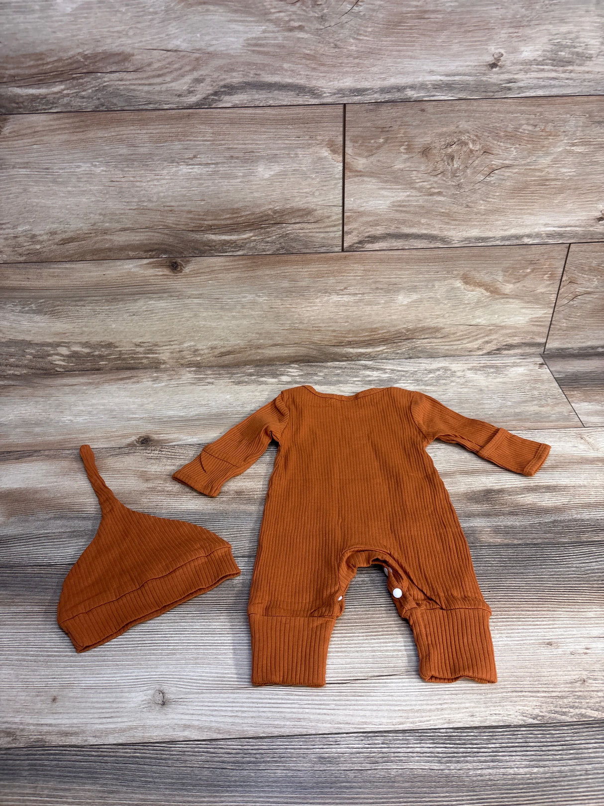 2pc Ribbed Little Pumpkin Coverall & Hat Rust sz Newborn