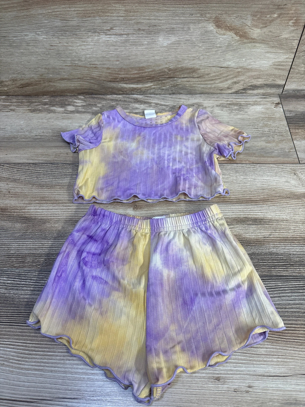 Shein 2pc Tie Dye Rib Knit Tee & Shorts Set Purple sz 9-12m