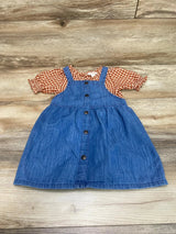 Cat & Jack 2pc Plaid Top & Denim Jumper Dress Brown/Blue sz 2T