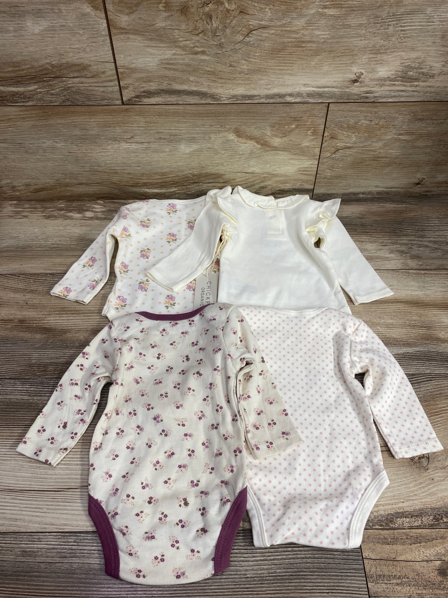 NEW Chick Pea 4pk Organic Bodysuits Ivory sz 0-3m