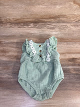 Princess Rose Floral Gauze Ruffle Bubble Romper Green sz 0-3m