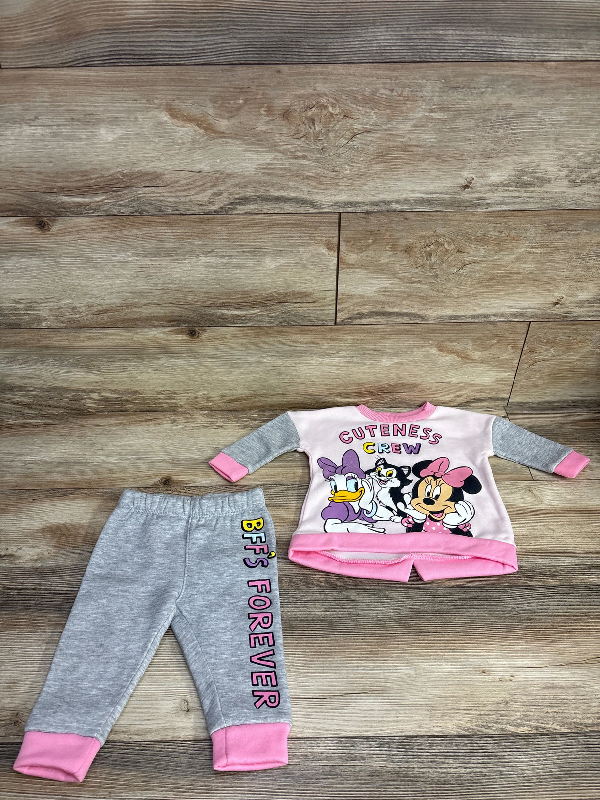 Disney Mickey & Friend's 2pc Cuteness Crew Sweatshirt & Bottoms Pink sz 12m