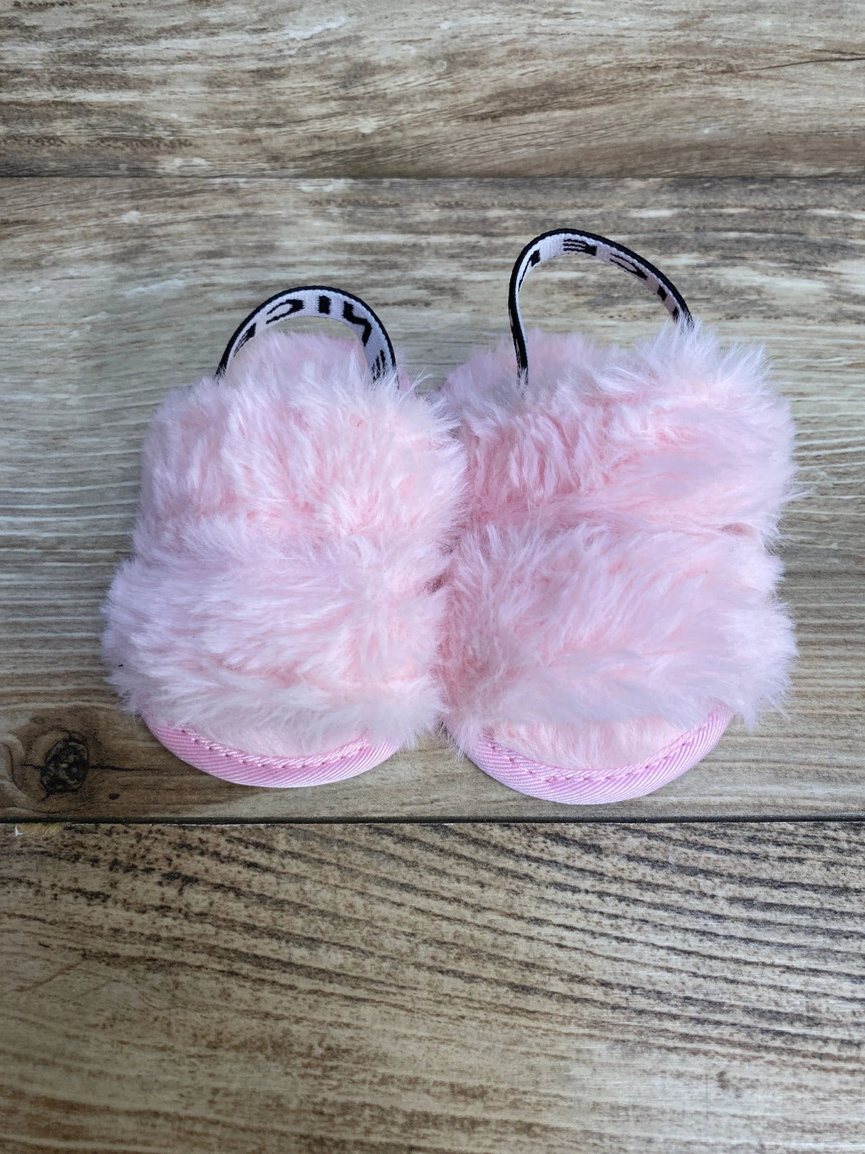 Baby Girls Pink Fuzzy Sling Back Slippers Sz 2c/3c