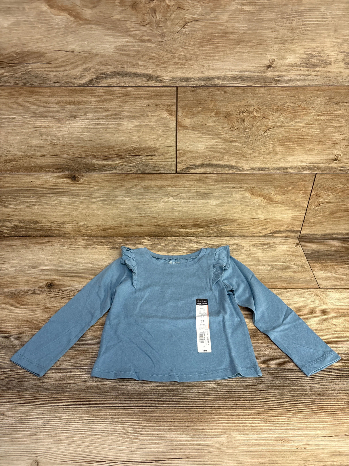 NEW Okie Dokie Ruffle Long Sleeve T-Shirt Western Blue sz 2T