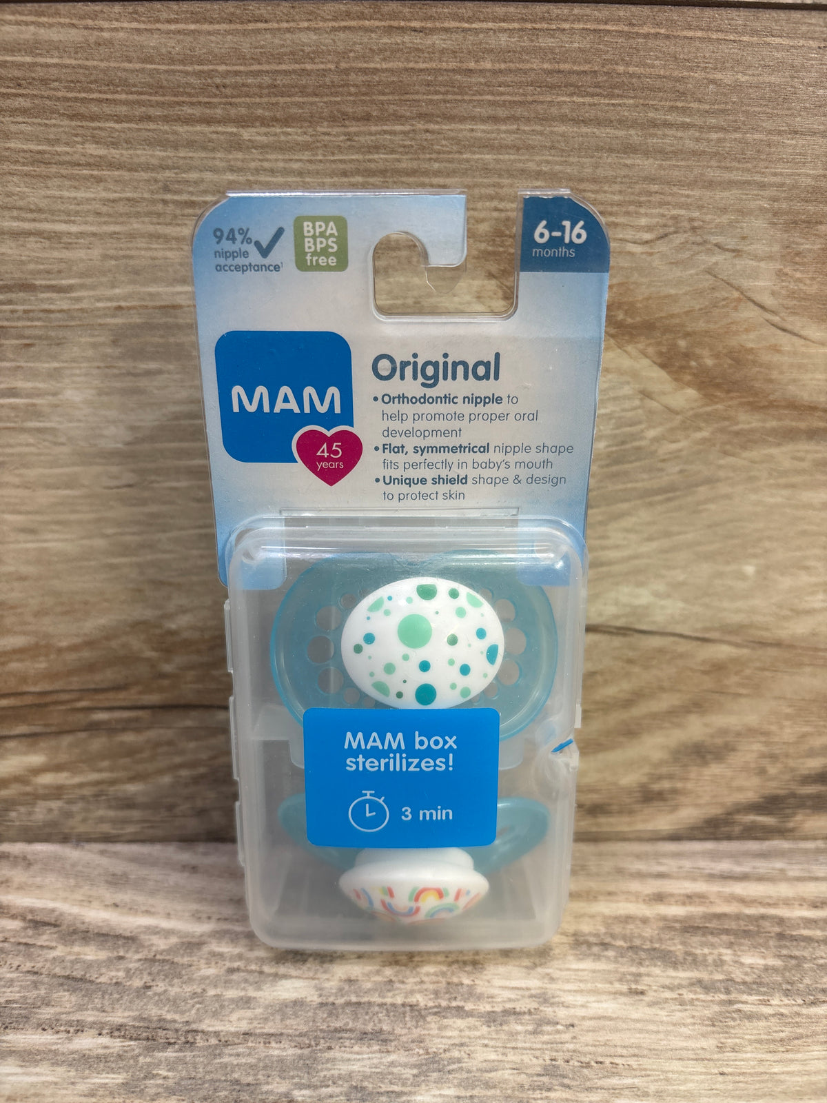 NEW MAM Original 2pk Pacifiers, Blue 6-16m