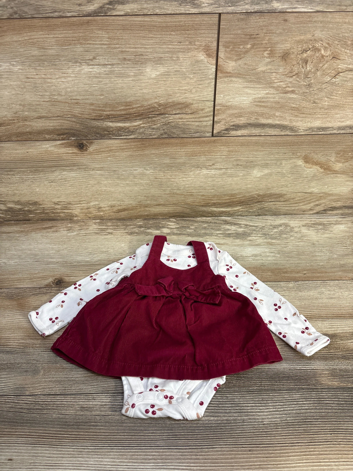 Just One You 2pc Berry Print Bodysuit & Cord Jumper White sz Newborn