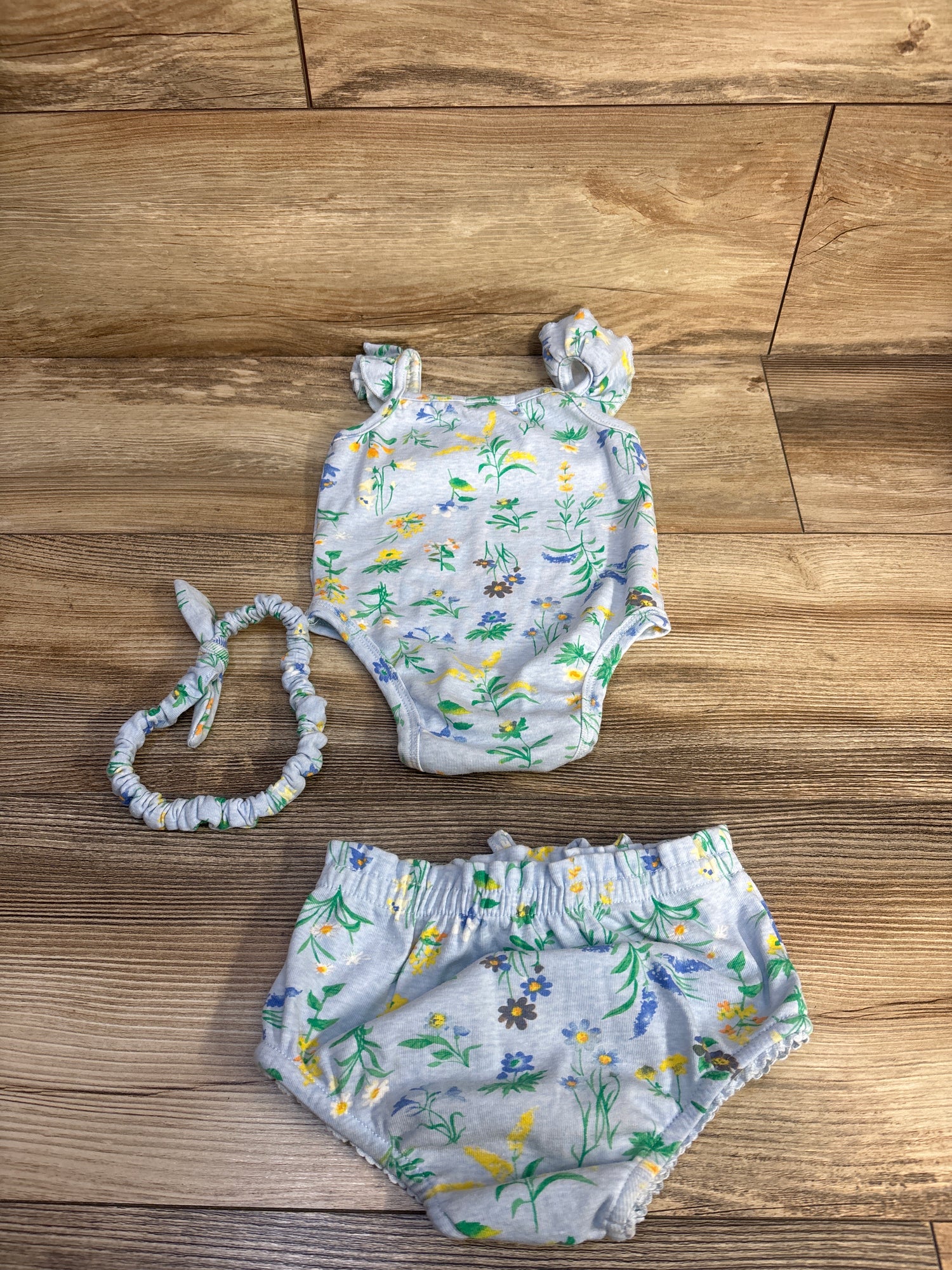 Btween Baby 3pc Bodysuit, Bloomers, & Headband Set Blue sz 18m