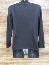 Back view of a black Smallshow maternity long sleeve nursing shirt on a mannequin.