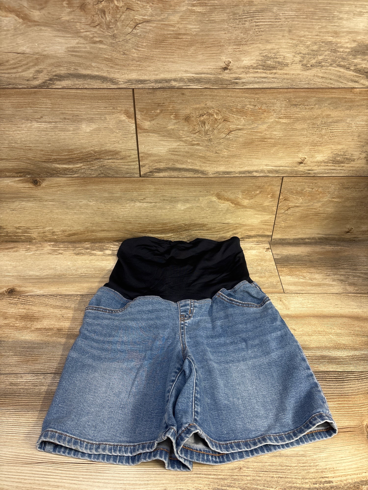 Isabel Maternity Crossover Panel Midi Denim Shorts Blue sz XS/2