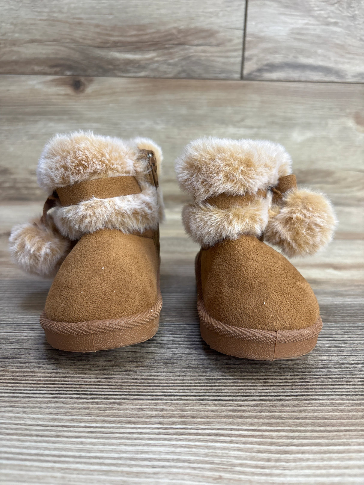 First Steps by Stepping Stones Pom Pom Faux Fur Boots, Brown sz 4c