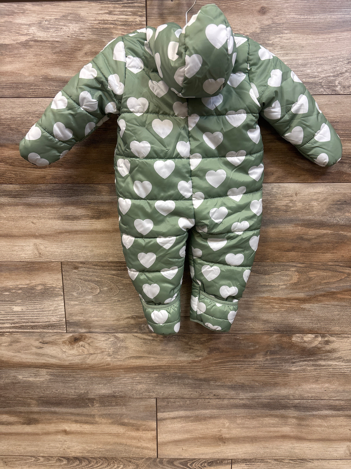 Pulse Quilted Insulated Heart Print Puffer Snowsuit Green sz 18m