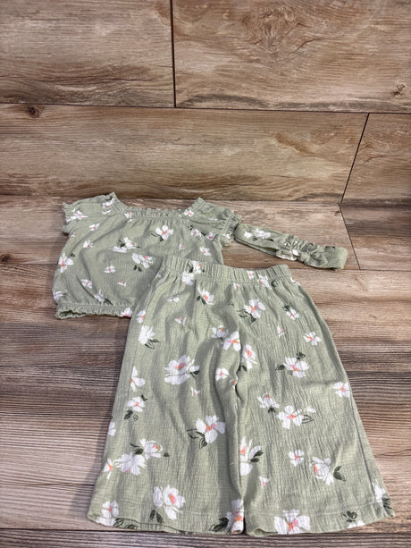 Carter's 3pc Floral Shirt + Pants + Headband Green sz 12m - Me n Mommy To Be