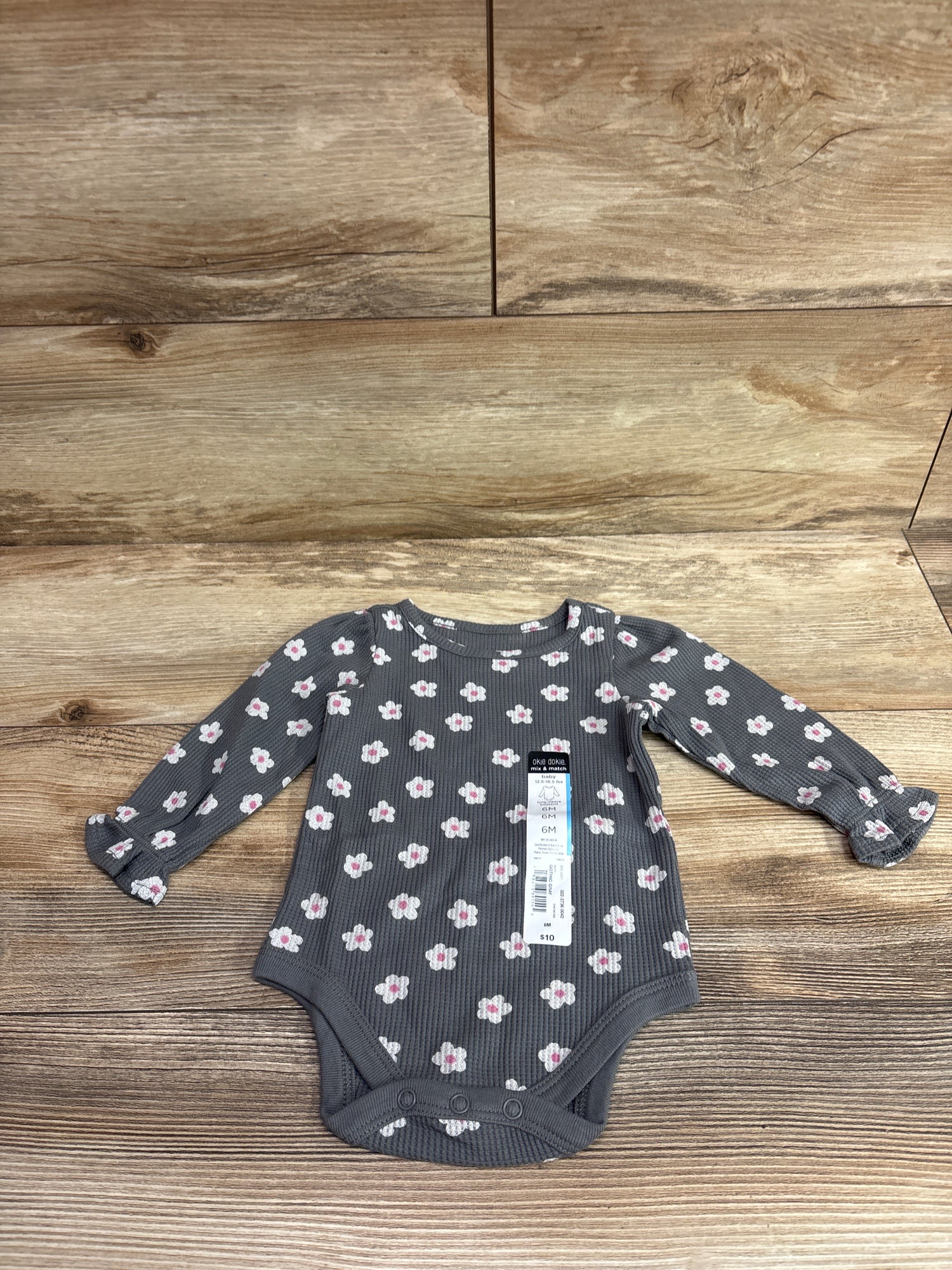 NEW Okie Dokie Waffle Knit Bodysuit Grey sz 6m