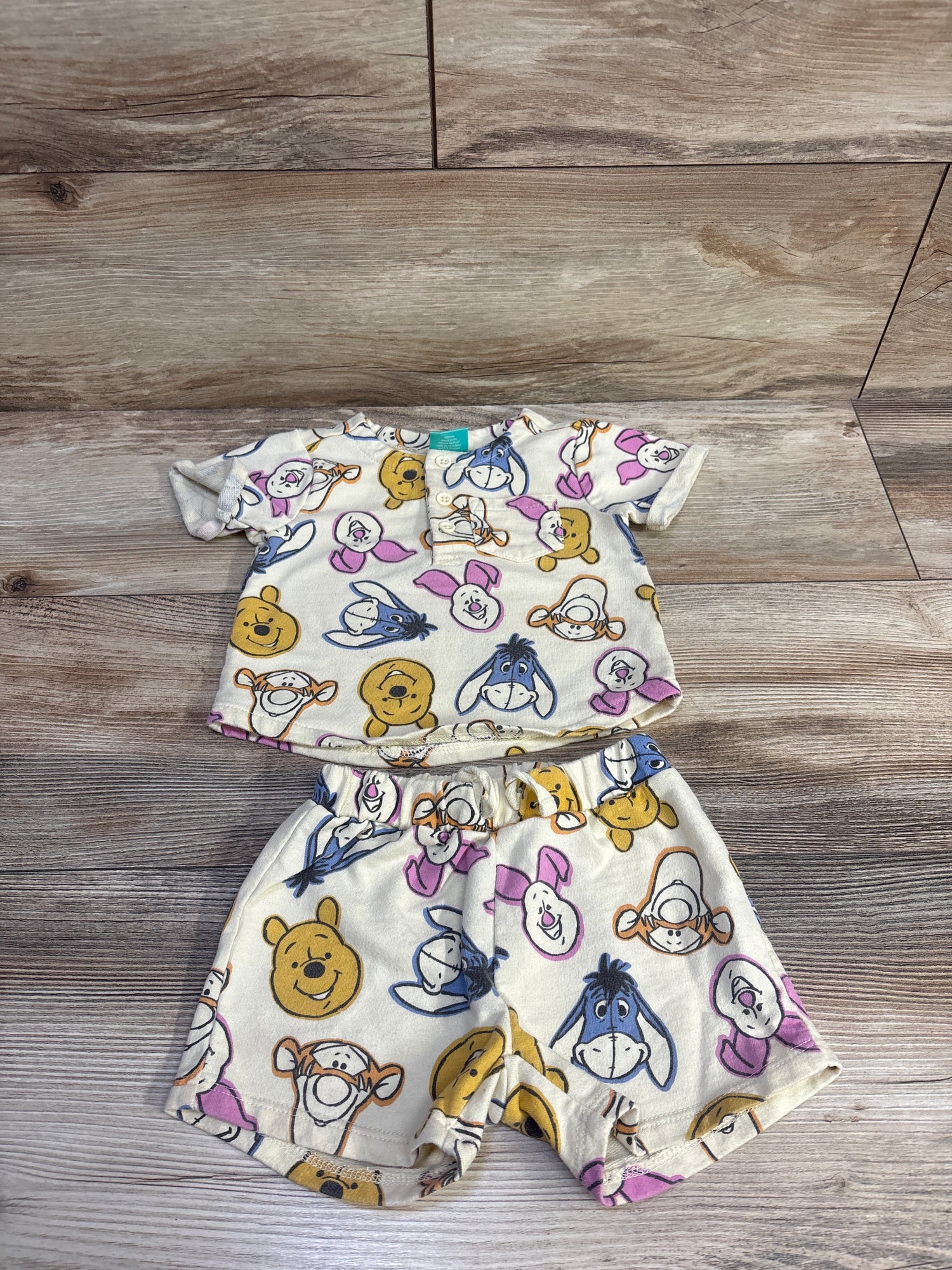Disney Baby 2pc Winnie The Pooh Henley Shirt & Shorts Yellow sz 6-12m