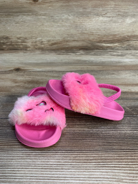 Children's Place Embroidered Icon Faux Fur Slides Pink sz 5c - Me n Mommy To Be