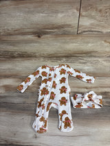 Spearmint Love Organic Waffle Zip Footie & Headwrap in Gingerbread Man sz Newborn
