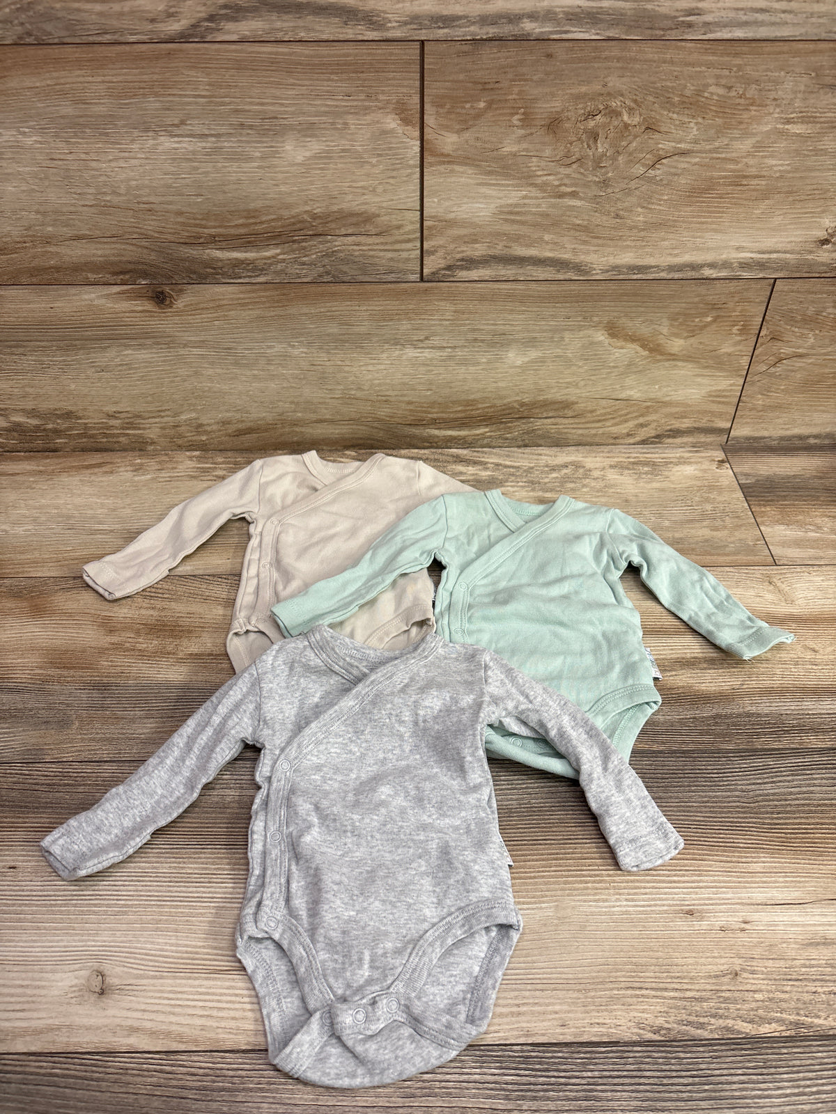 Butterblu 3pk Long Sleeve Kimono Bodysuits Tan sz Newborn