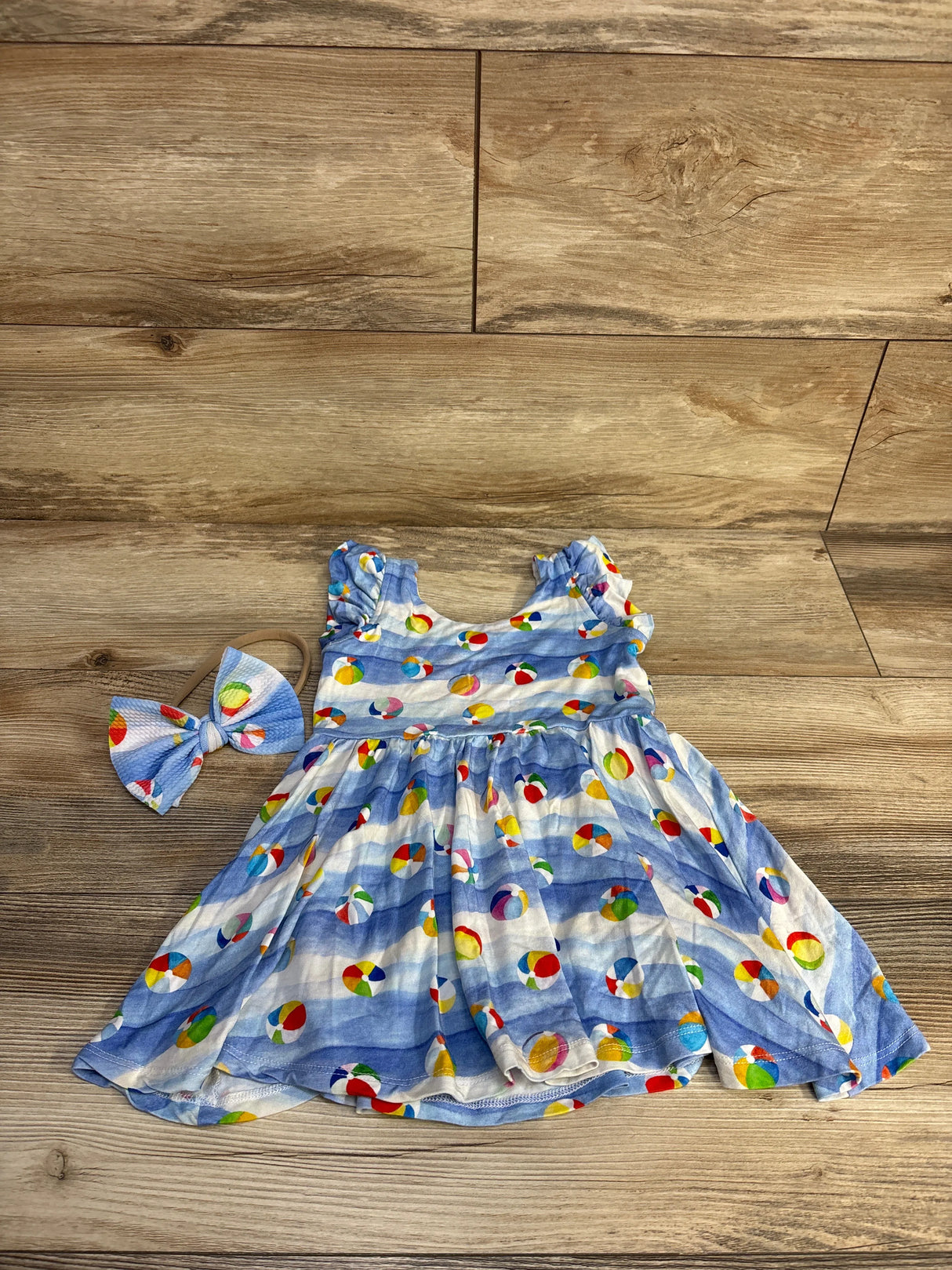 Macaron + Me 2pc Beach Balls Flutter Sleeve Dress & Headband Blue sz 2T - Me n Mommy To Be