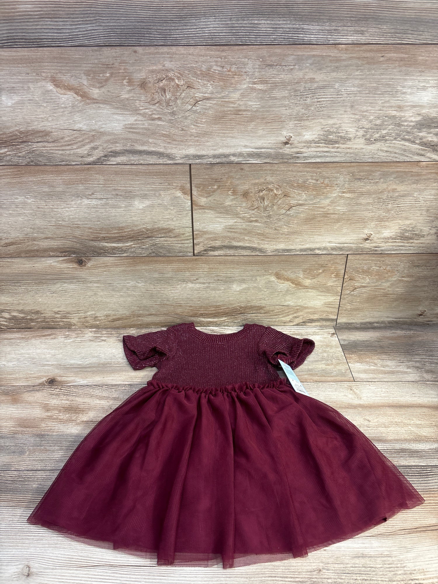NEW Cat & Jack Sparkle Ribbed Tulle Dress Burgundy sz 3T