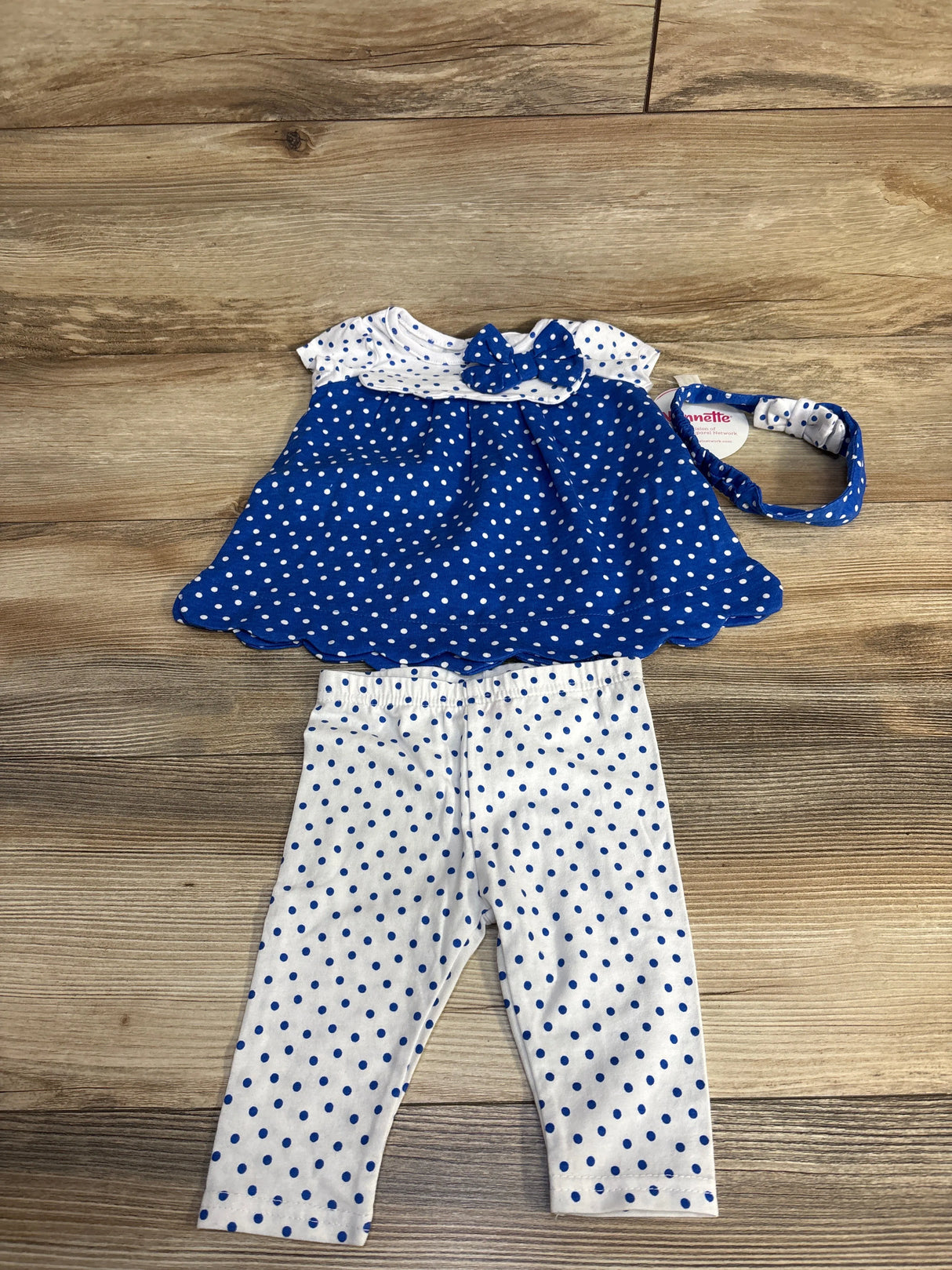 NEW Nannette Kids 2pc Polka Dot Top & Leggings White/Blue sz 6-9m - Me n Mommy To Be