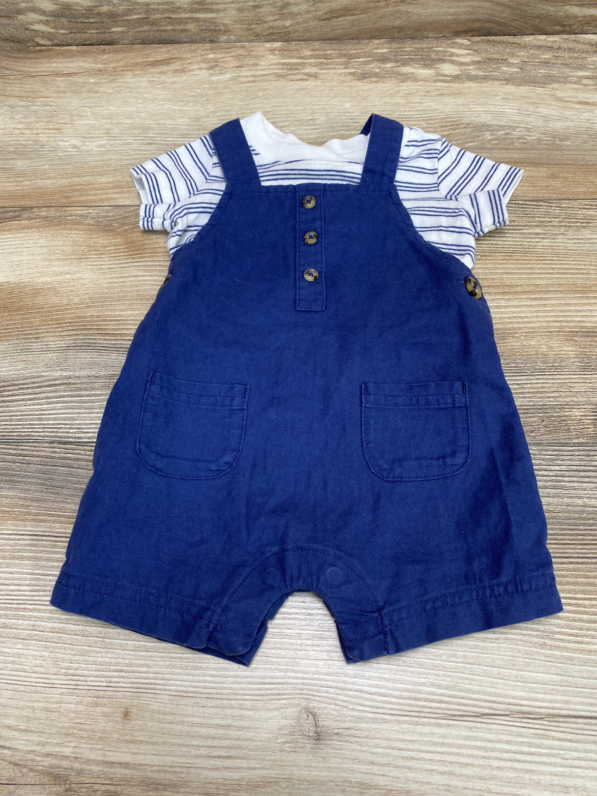 Just One You 2pc Striped Shirt & Shortall Set White/Blue sz 3m