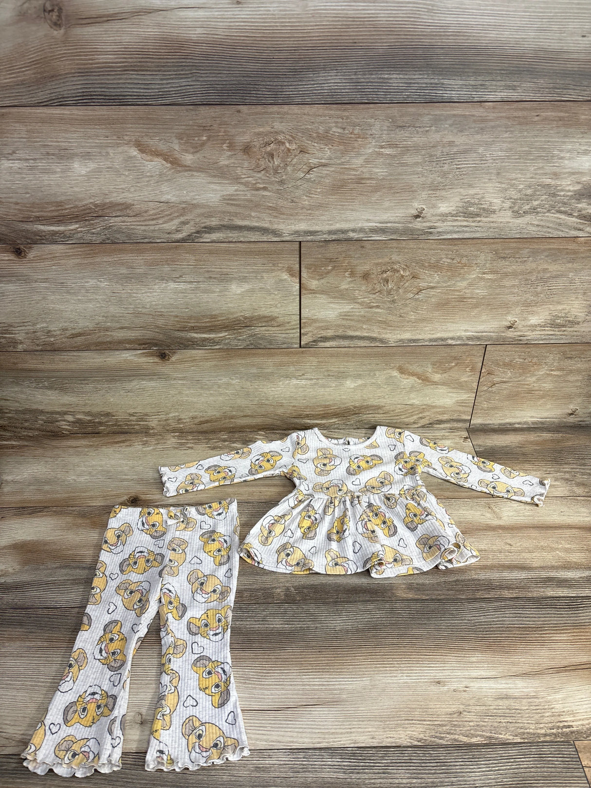 Disney Baby 2pc Simba Ribbed Peplum Top & Bottoms Set Taupe sz 12m