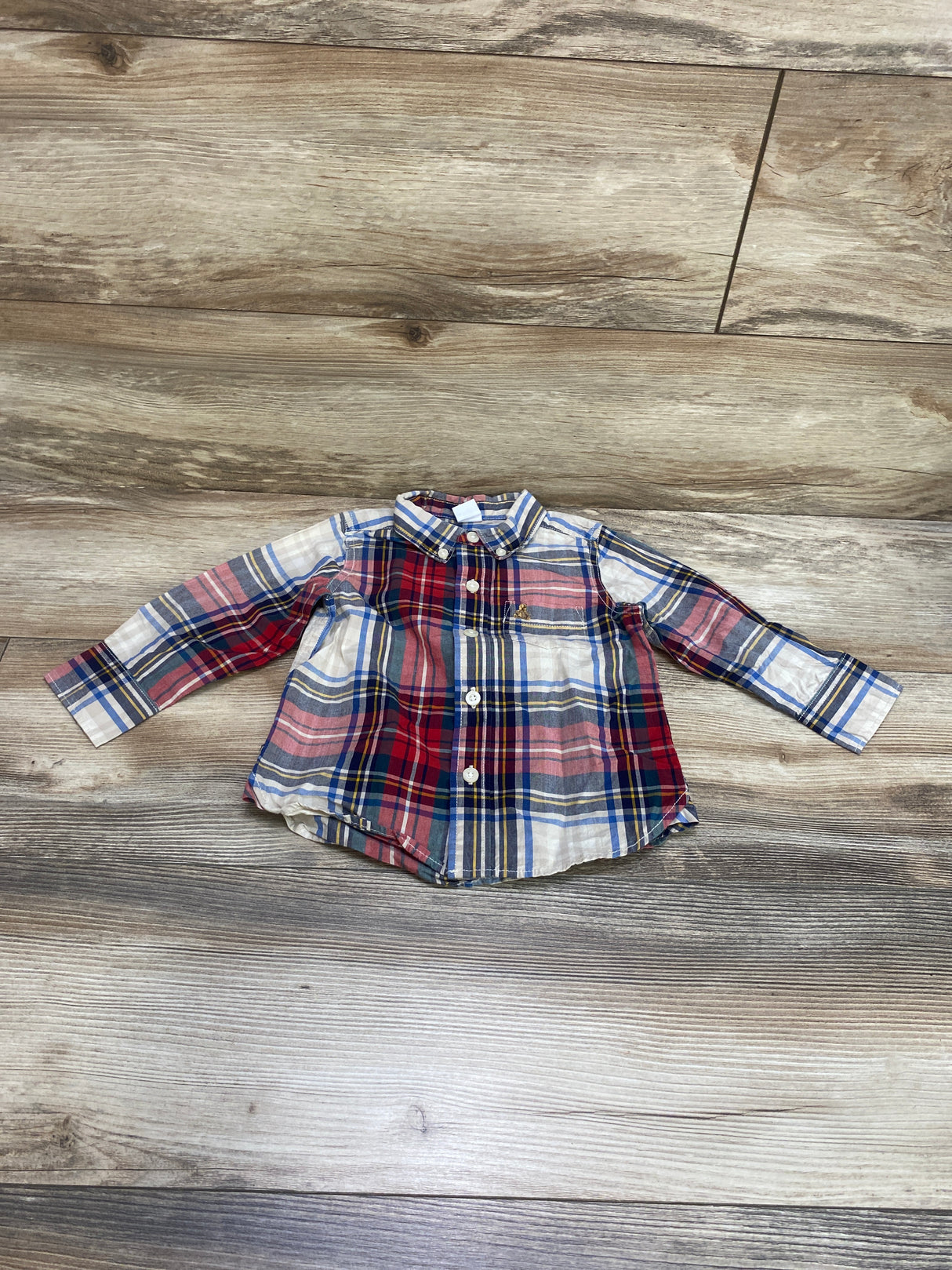 Baby Gap Plaid Button Down Shirt Beige sz 18-24m