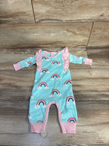 NWOT Monica + Andy Rainbow Print Ruffled Coverall Teal sz 0-3m
