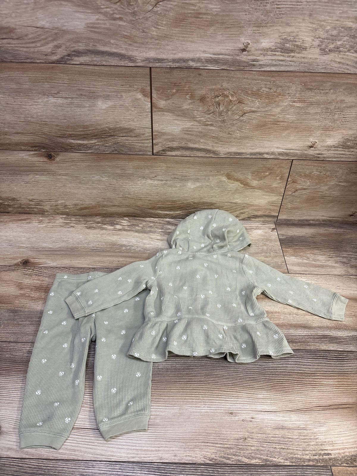 Carter's 2pc Zip-Up Waffle Knit Jacket & Pants Set Green sz 6m