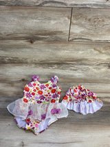 Shein 2pc Floral Swimsuit & Sunhat Cream sz 9-12m