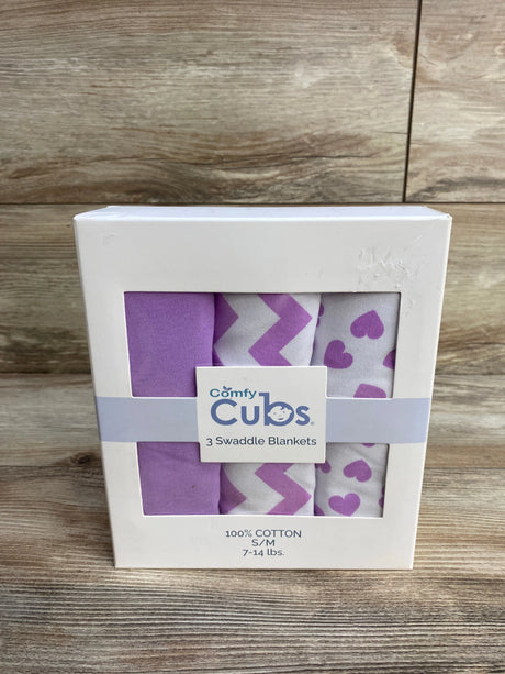 NEW Comfy Cubs 3pk Swaddles White/Purple sz 0-3m - Me n Mommy To Be