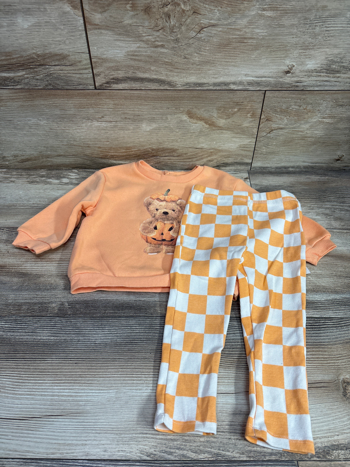 NEW Grayson Mini 2pc Pumpkin Bear Sweatshirt & Pants Set Orange sz 18m