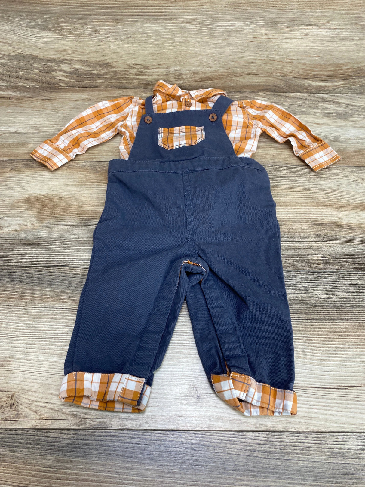 Tommy Bahama 2pc Plaid Bodysuit & Overalls Orange sz 3-6m