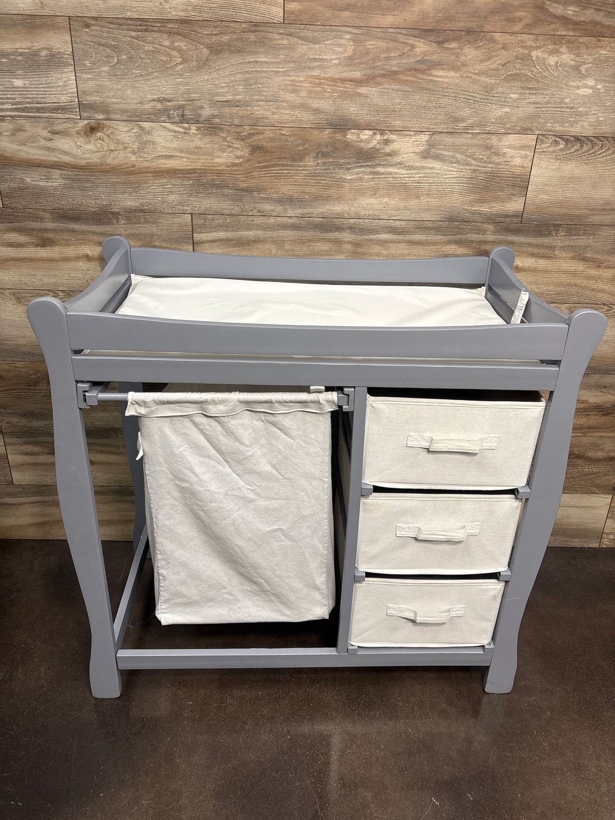 Badger Basket Sleigh-Style Baby Changing Table 2/ Hamper & 3 Storage Baskets