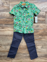 NEW Cat & Jack 3pc Floral Button-Up Set Green sz 5T