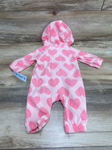 NEW Carter's Heart Print Hooded Fleece Jumpsuit Pink sz 3m