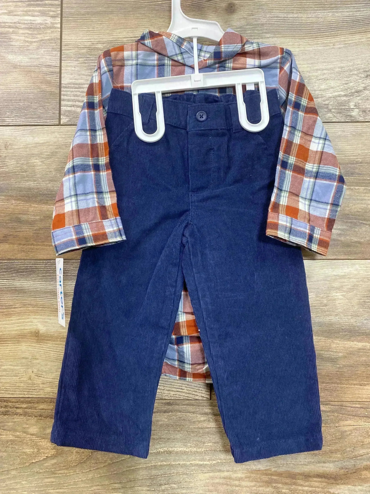 NEW Just One You 2pc Plaid Bodysuit & Corduroy Pants Brown/Blue sz 18m - Me n Mommy To Be