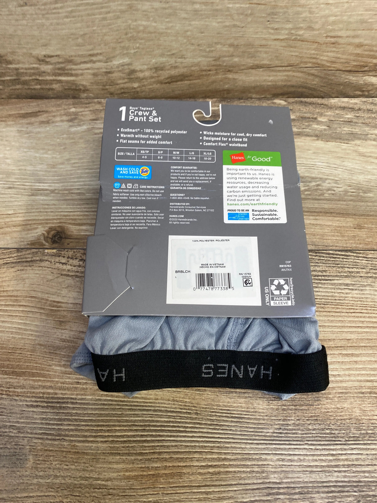 NEW Hanes Boys Tagless Crew & Pant Set Grey Sz L (14/16)