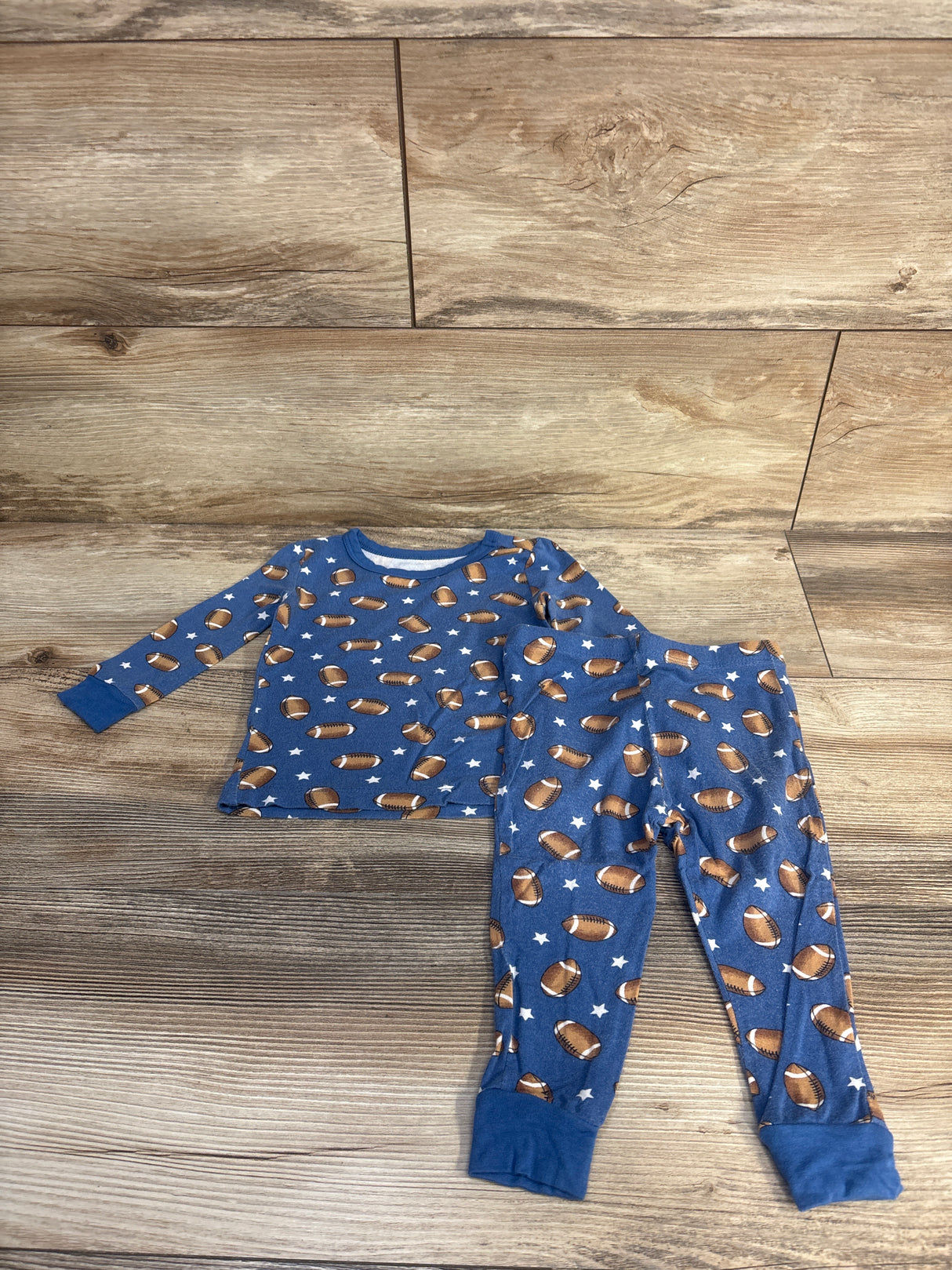 Little Me 2pc Bamboo Football Pajama Set Blue sz 12m