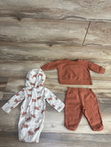 Baby boy outfit set with white bear print bodysuit, brown sweatshirt, and matching pants