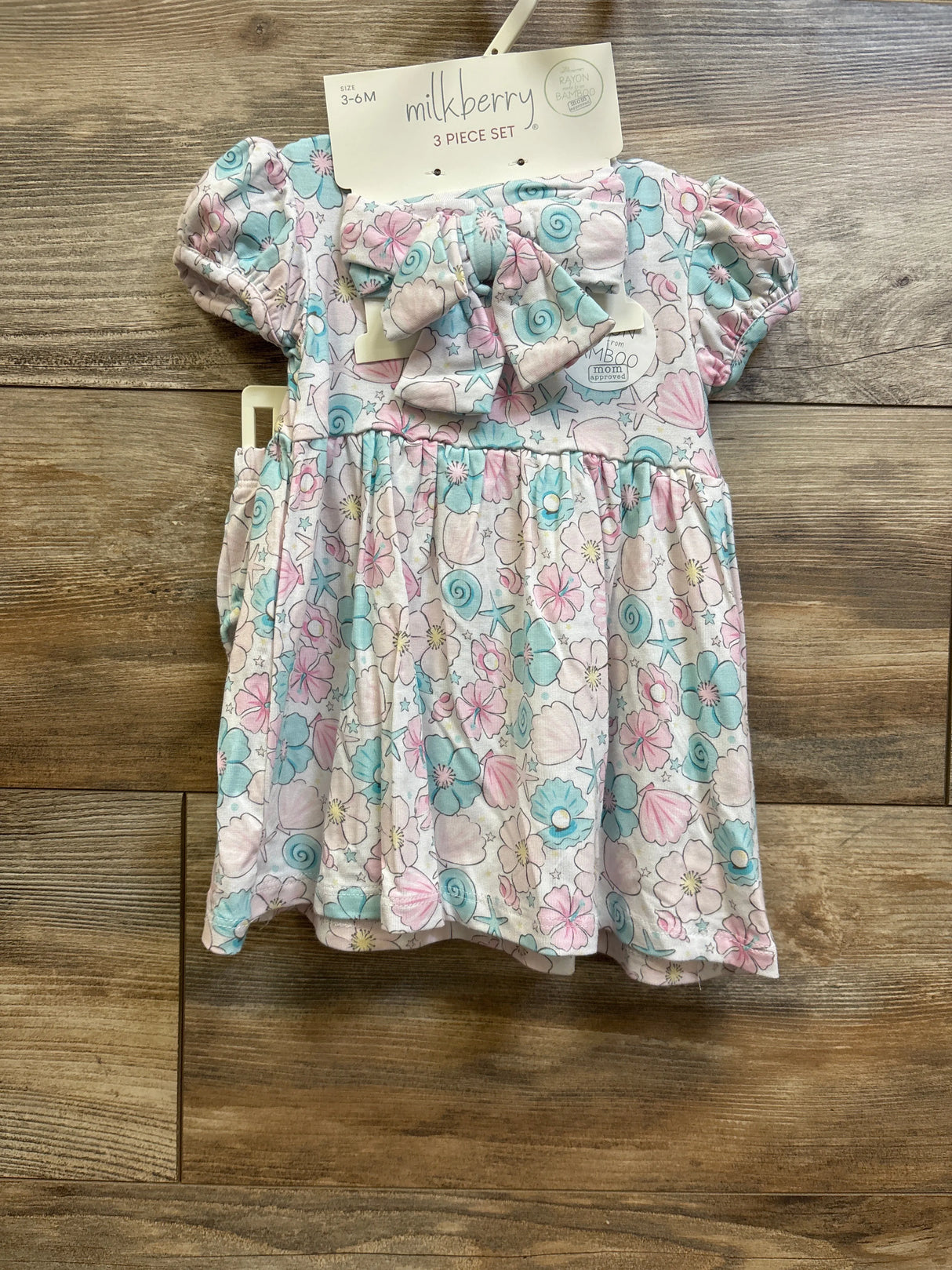 NEW Milkberry 3pc Floral Bamboo Dress Set White sz 3-6m