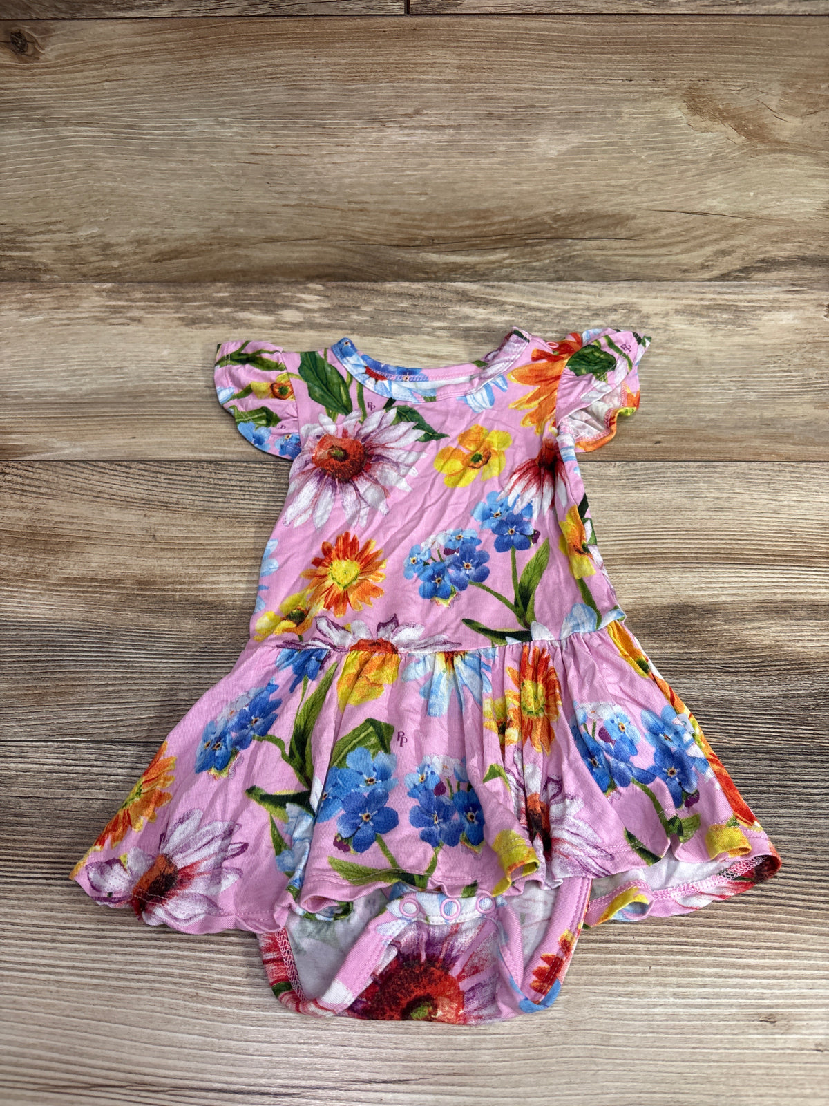 Posh P. Floral Bamboo Twirl Skirt Bodysuit Dress Pink sz 12-18m