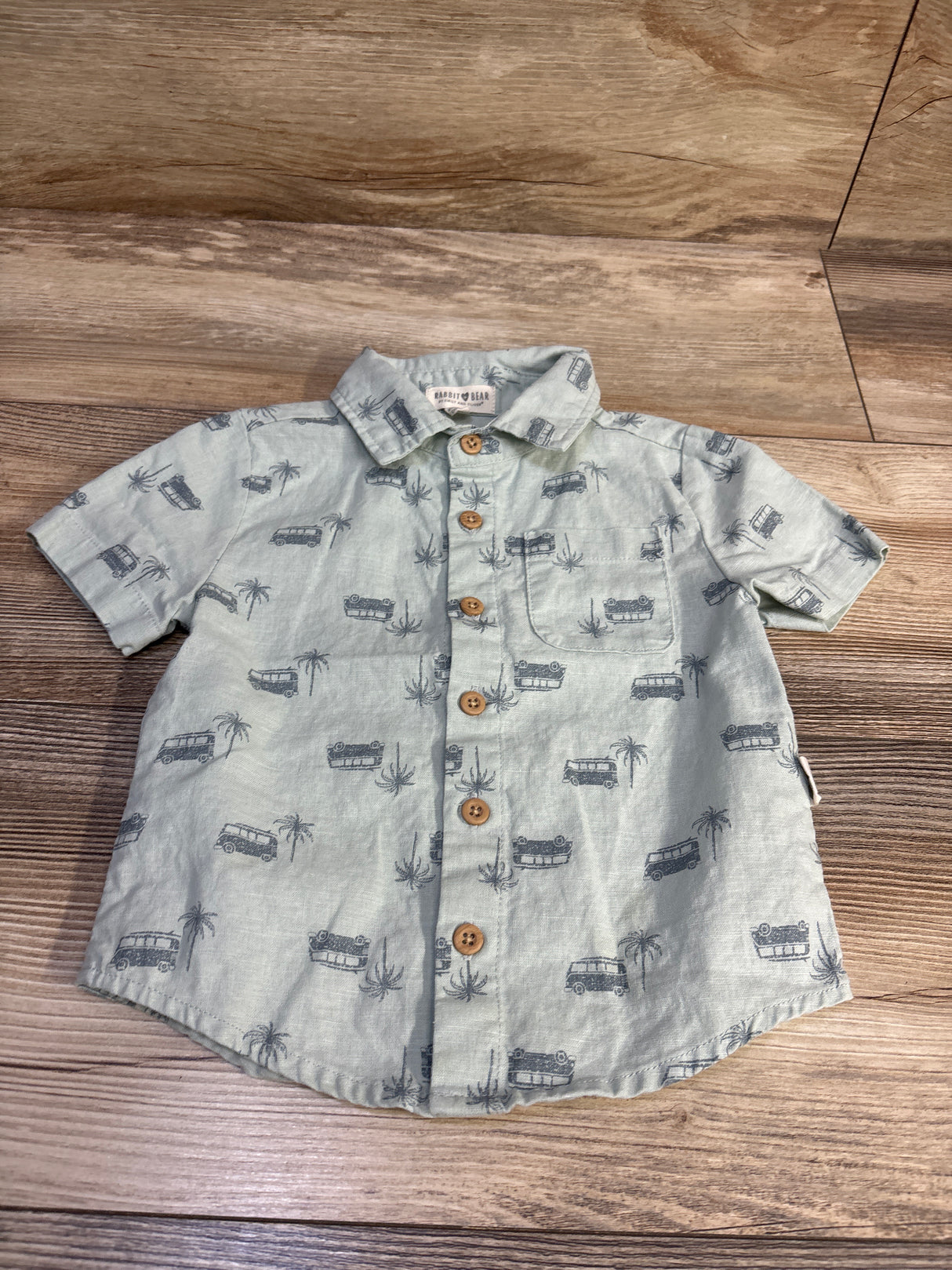Rabbit + Bear Organic Button-Up Shirt Green sz 2T