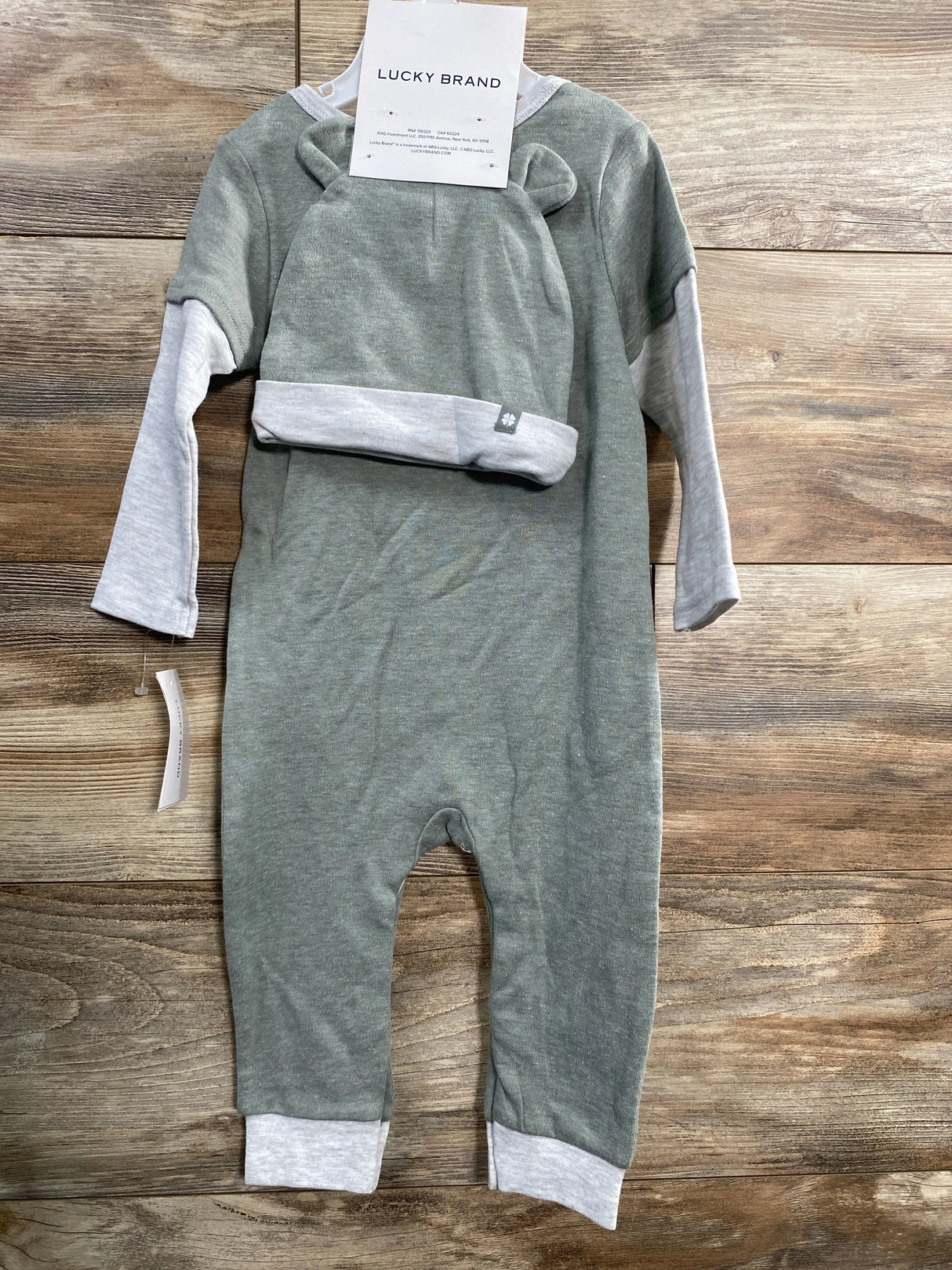 NEW Lucky Brand Green Coverall & Hat Set sz 12m